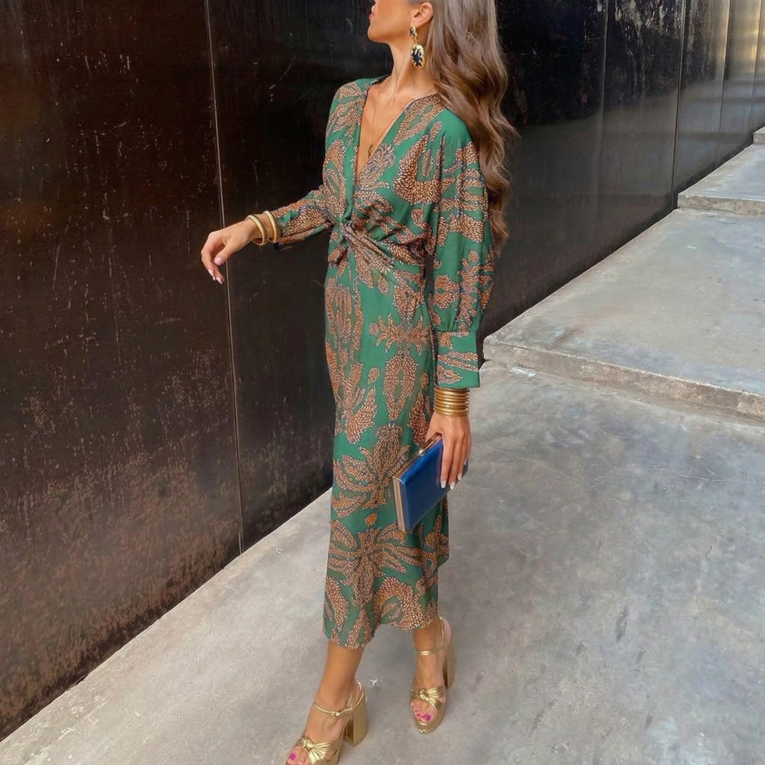 Élancia™ | Robe midi fluide à imprimé artistique au charme raffiné