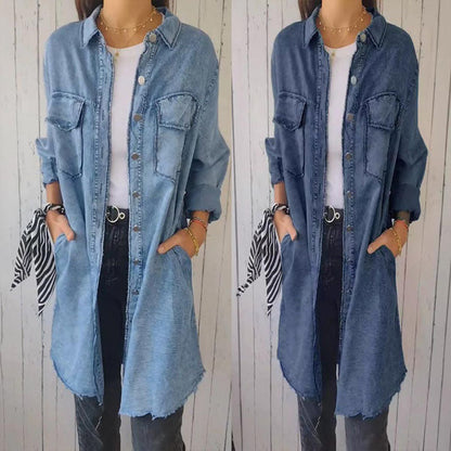 Zafrielle | Dames Faux Denim Jas – Casual Knoopsluiting Jas