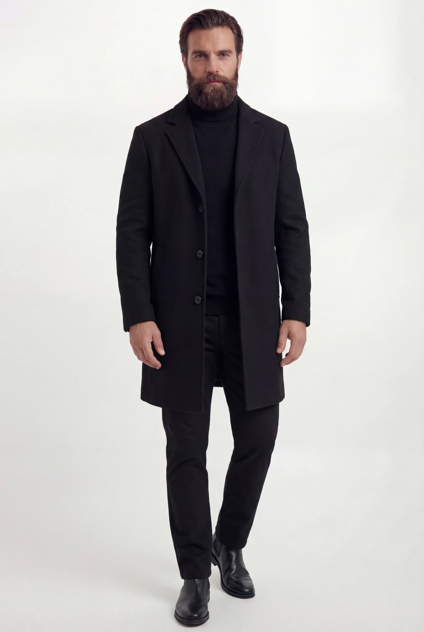 Herre enkeltradet sort frakke med revers og knaplukning - Coat - Valmont Wear