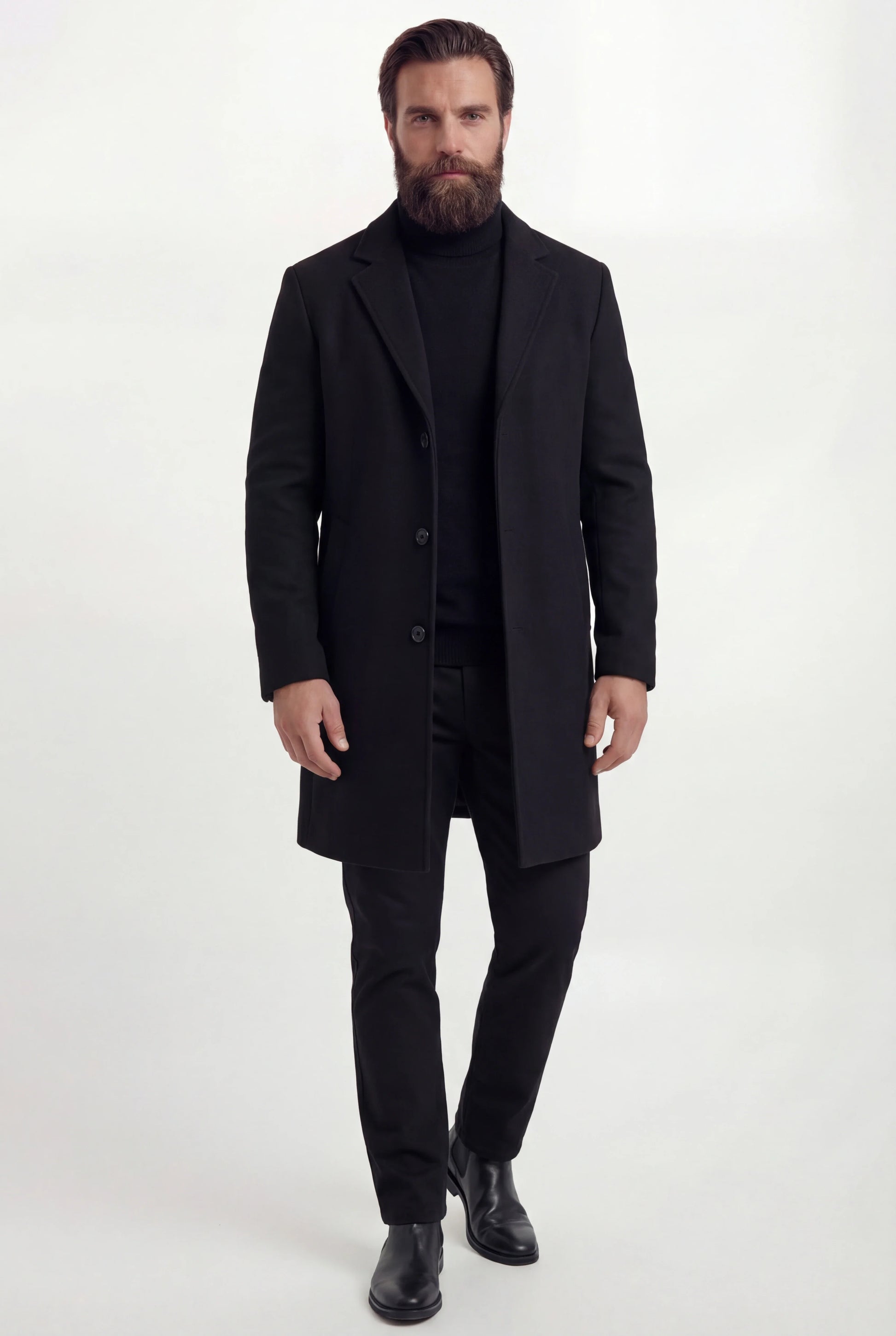 Herre enkeltradet sort frakke med revers og knaplukning - Coat - Valmont Wear