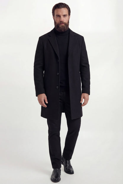 Herre enkeltradet sort frakke med revers og knaplukning - Coat - Valmont Wear