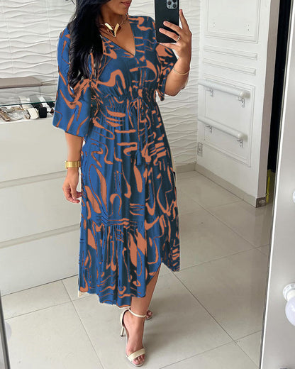 Sanae™ - Robe à col en V et imprimé élégant
