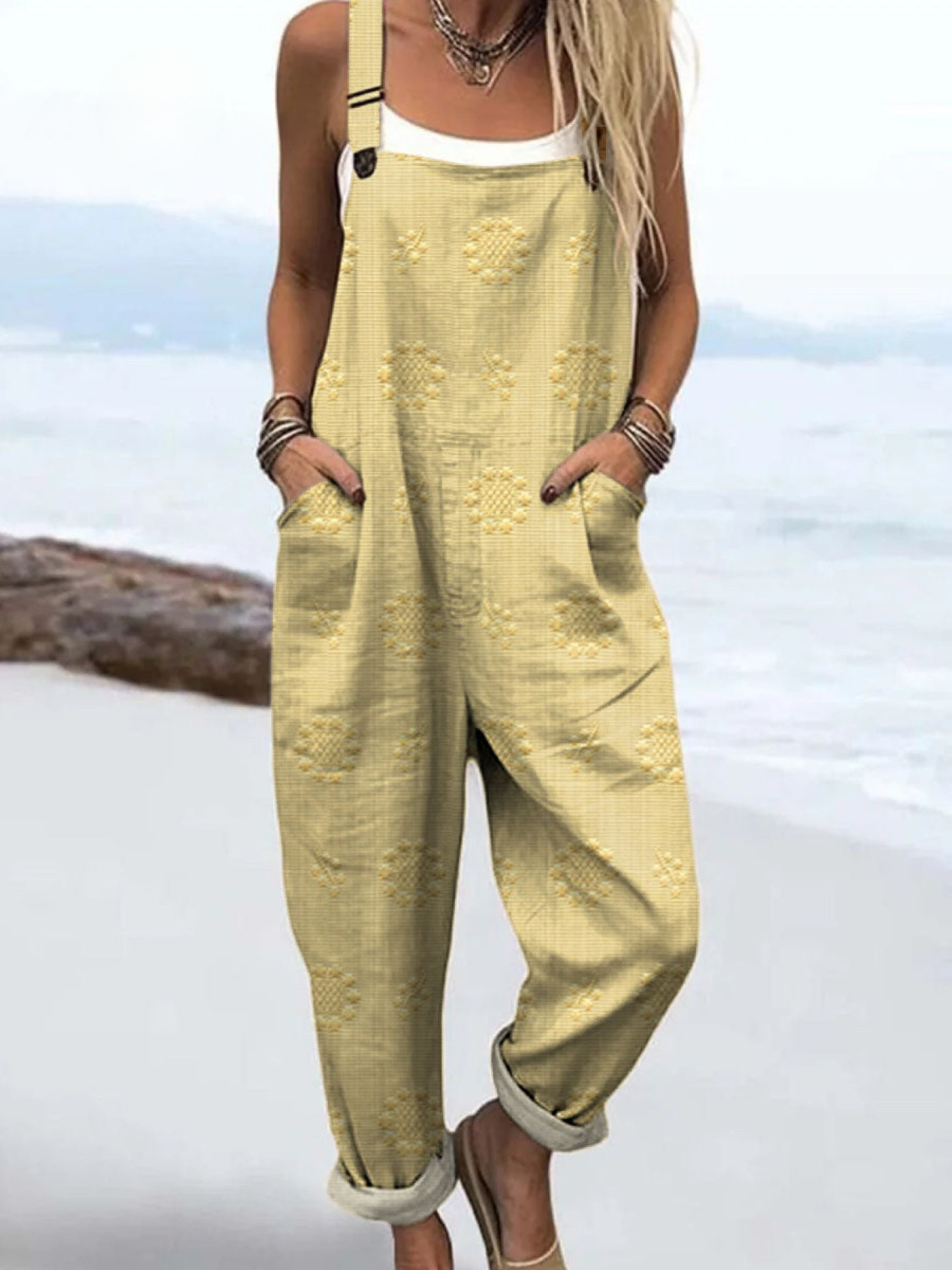 Women's Linen Dungarees Loose Fit Overalls Jumpsuit