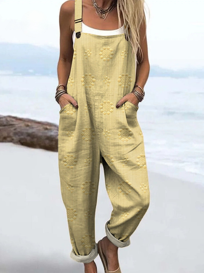 Women's Linen Dungarees Loose Fit Overalls Jumpsuit
