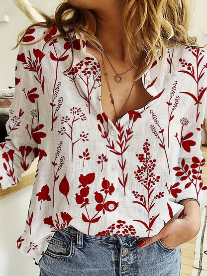Velmira | Vrouwenhemd met bloemenprint en knoopsluiting - Lange mouwen, casual, reverskraag