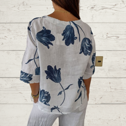 Linéa | Blouse Fluide à Col V Imprimé