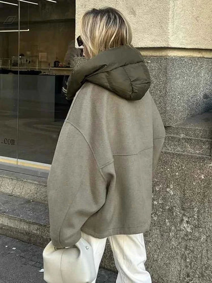 Cozy oversized quilted hooded jacket