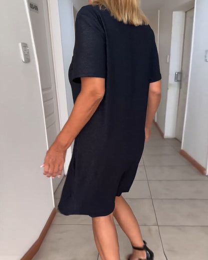 Elegant Short-Sleeve V-Neck Dress