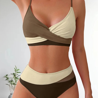 Comfortabele Patchwork Bikini Set voor Dames met Stretch Pasvorm