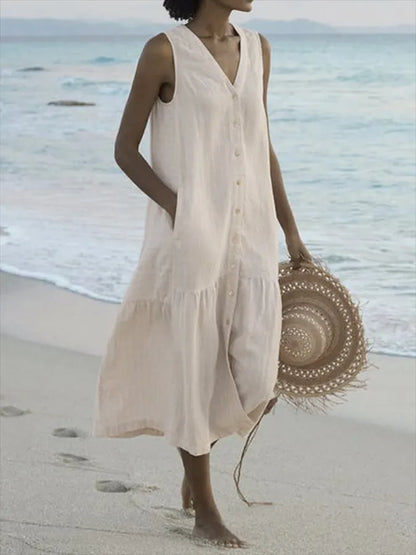 Apolline – Robe midi d’été boutonnée femme