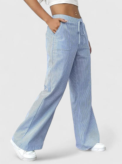 Rosie | Striped Drawstring Wide Leg Pants