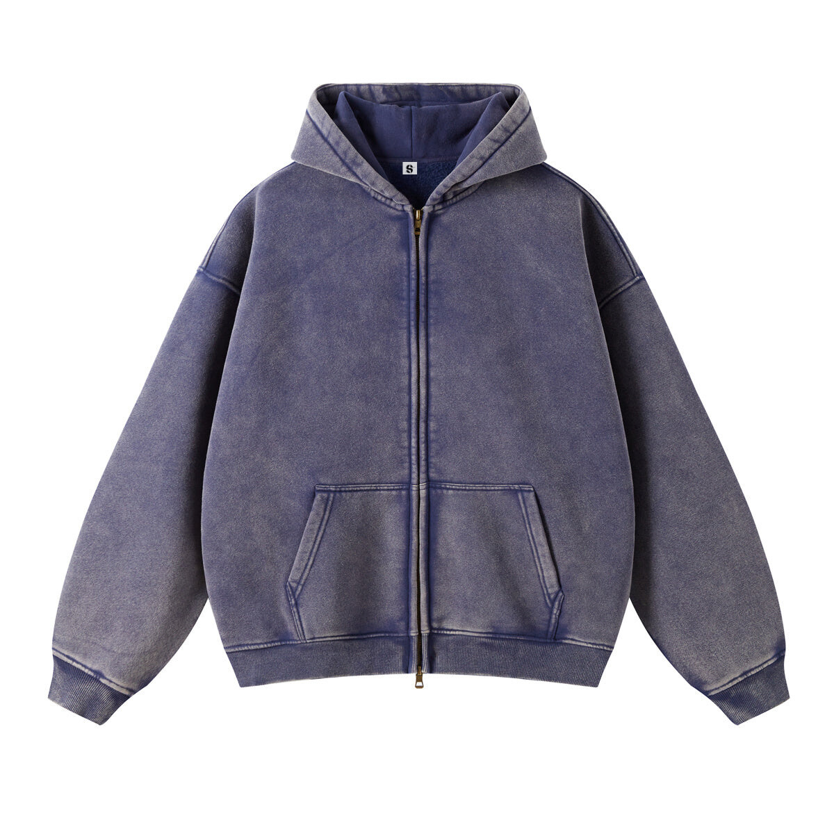 Washed Oversized Retro Zip-Up Hoodie