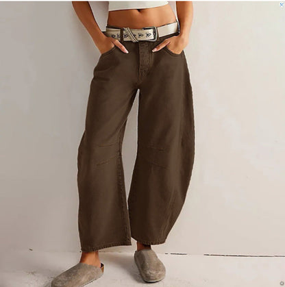 Jean Barrel Large Jambe Large Taille Moyenne Stretch Femme – Denim Décontracté Baggy