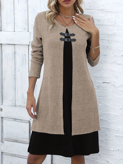 Robe mi-longue femme coupe A en coton extensible – Élégance et confort
