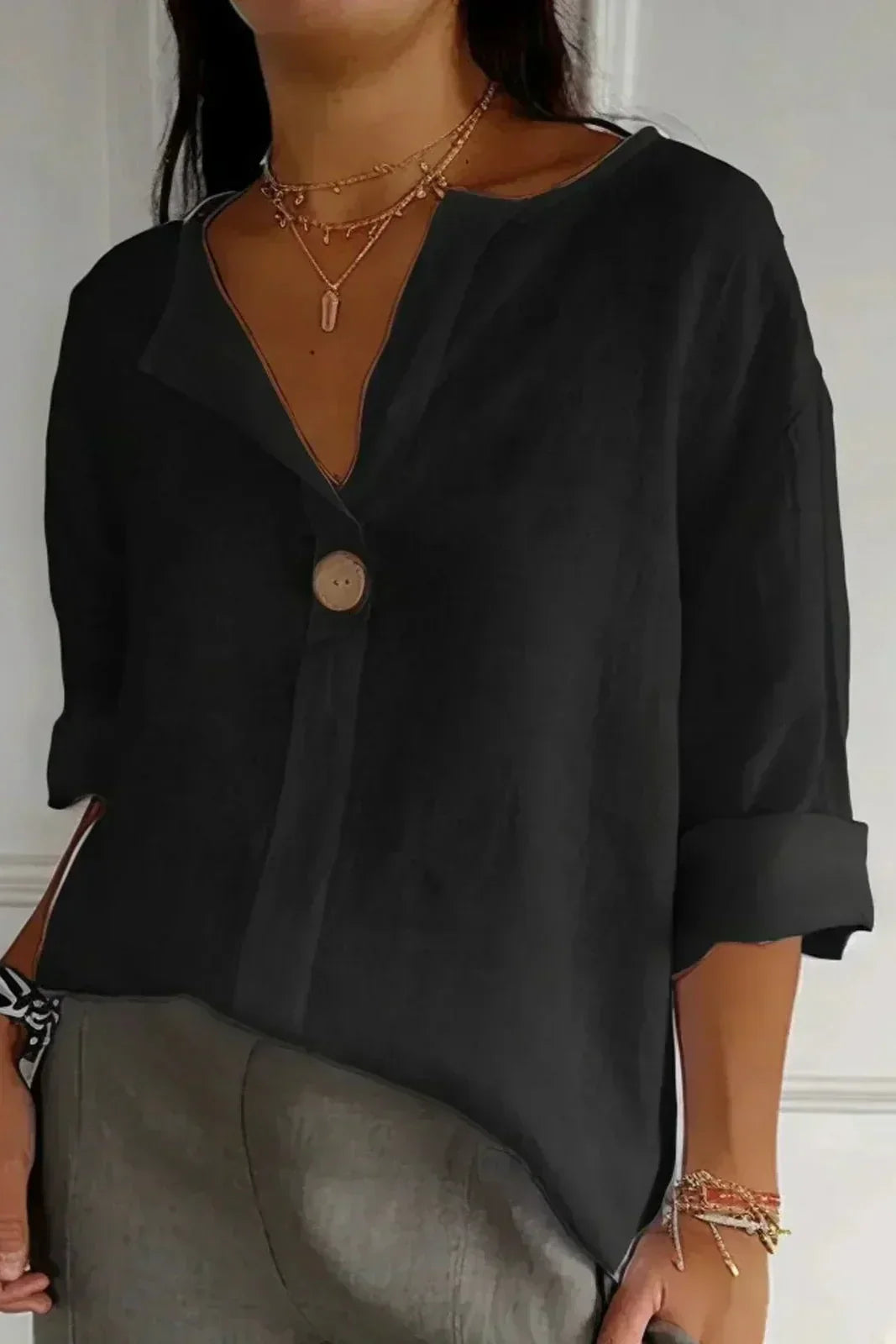 Zamma | Blusa in Lino Relaxed con Scollatura a V