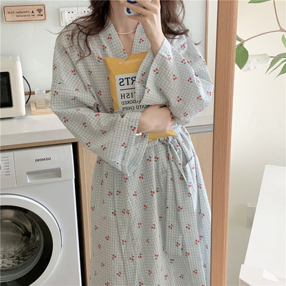 Women’s Premium Autumn Bathrobe – Long Cute Kimono Robe