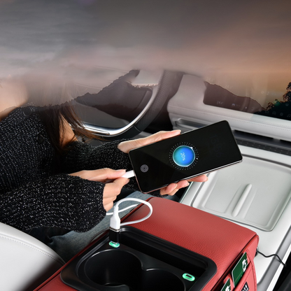 Auto-Mittelarmlehne mit USB-Ladefunktion – Getränkehalter & Stauraum