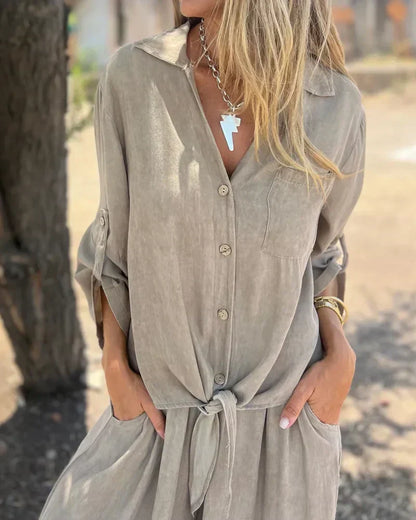 Ensemble Deux-Pièces Femme Décontracté et Tendance – Chemise à Manches et Pantalon Large Confortable