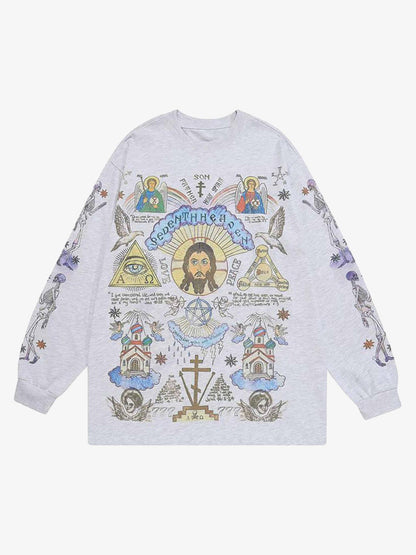 Men's Graffiti Print Long Sleeve Streetwear T-Shirt