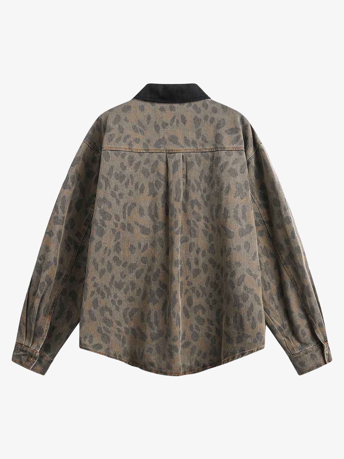 Distressed Cheetah Print Denim Shirt Vintage Style
