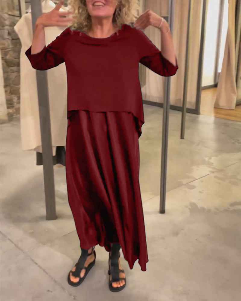 Kleid-Set mit Träger-Plateau und einfarbigem Top