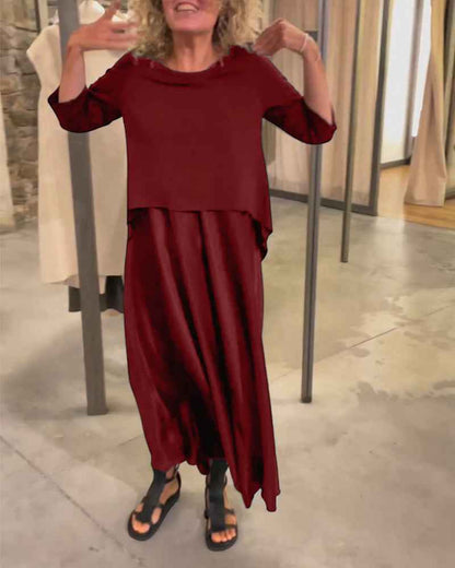 Kleid-Set mit Träger-Plateau und einfarbigem Top