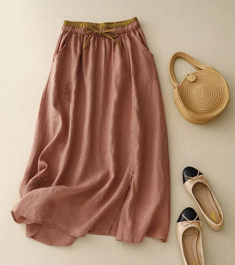 RICA | LONG LINEN AND COTTON SKIRT WITH HANDCRAFTED DETAILS