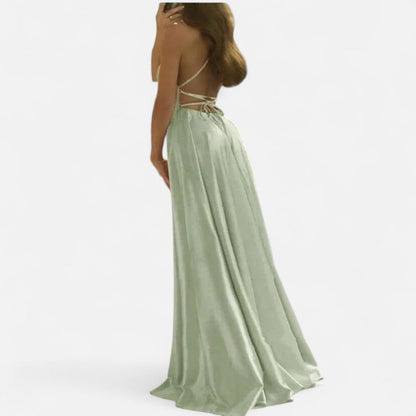 Gabrielle | Women modern Fit Satin slit Maxi dress