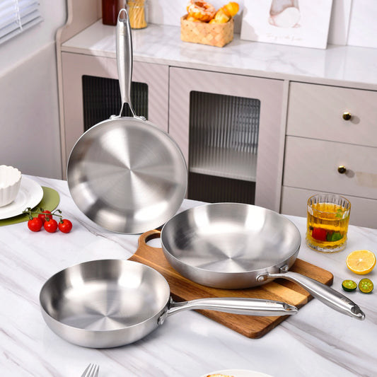 Edelstahl-Bratpfannen Set – 3-teilig, 22 / 24 / 26 cm, Induktionsgeeignet