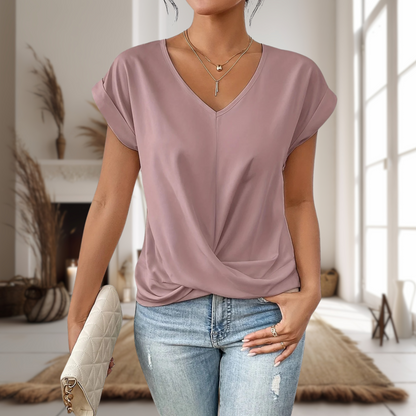 Women Elegant V Neck Twist Hem Blouse