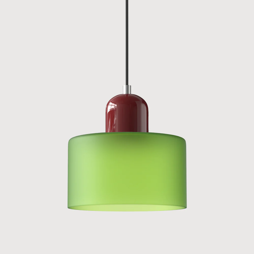 Tusa – Retro hänglampa med orange glaskupa & grön ovandel