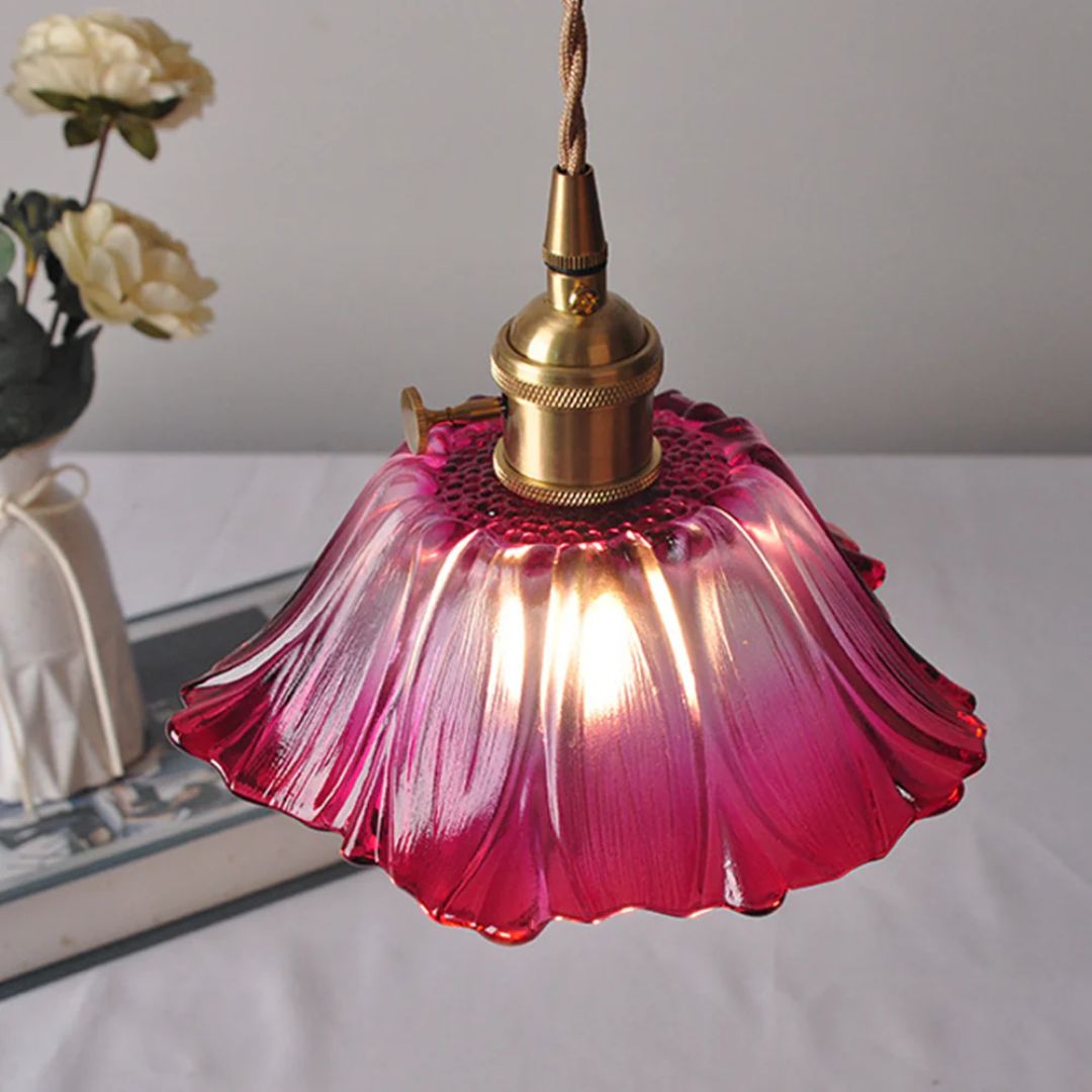 Cullivan Flower Hanglamp Glas Metaal Rood E27 Eettafel Verlichting Vintage Bloem Lamp Hal Sfeerverlichting | Restfield