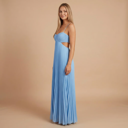 Nancy - Pleated Halter Cut-Out Maxi Dress