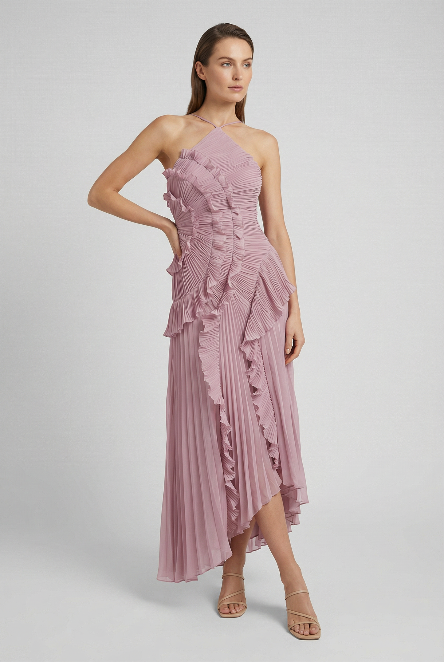 Women's Asymmetric Pleated Maxi Dress