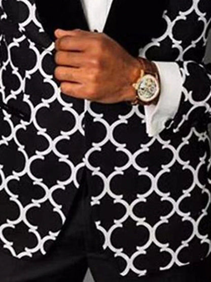 Men’s Patterned Tuxedo Blazer Polyester Formal Dinner Jacket Autumn