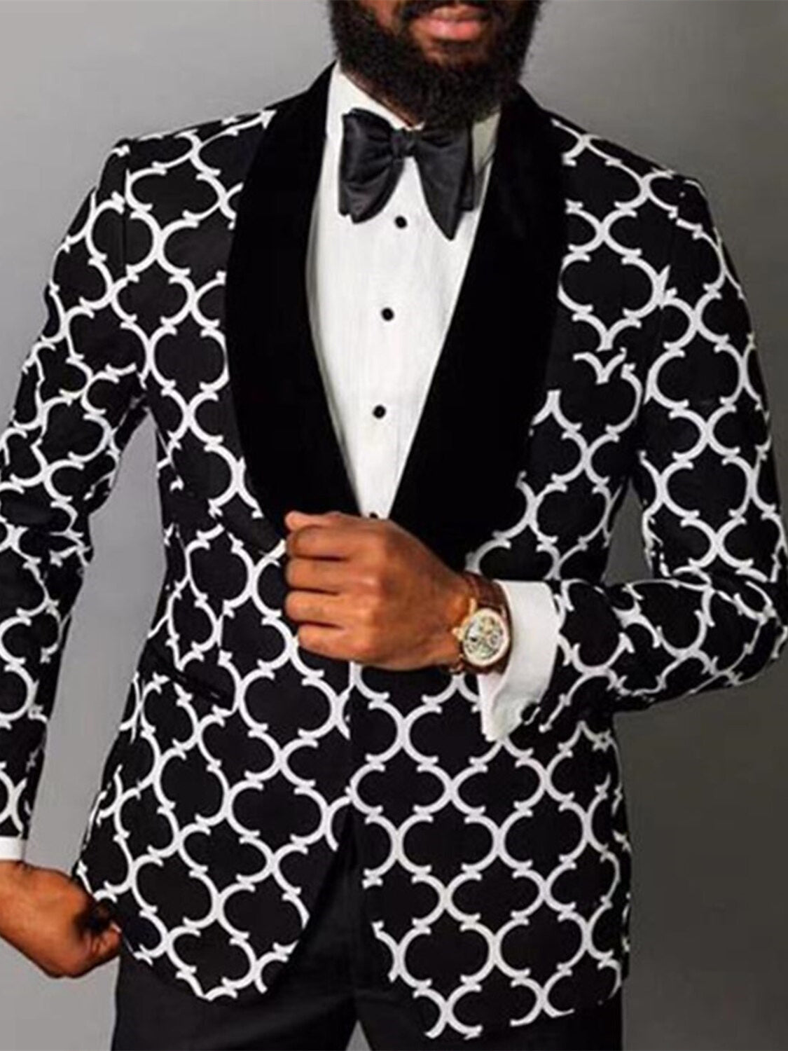 Men’s Patterned Tuxedo Blazer Polyester Formal Dinner Jacket Autumn