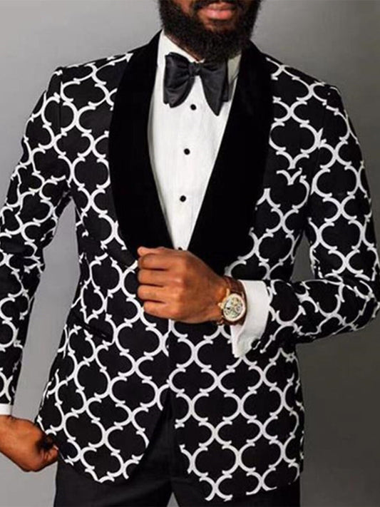 Men’s Patterned Tuxedo Blazer Polyester Formal Dinner Jacket Autumn
