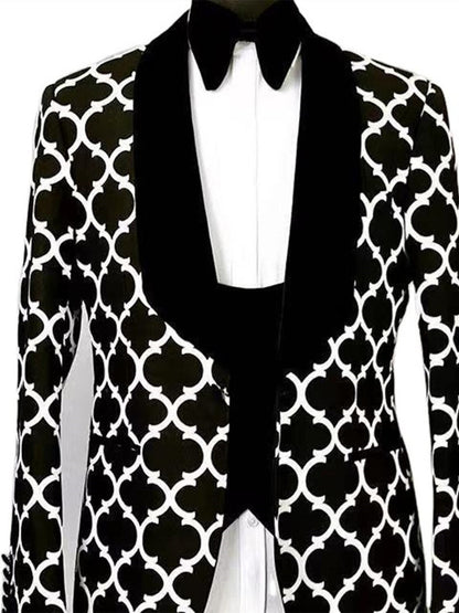 Men’s Patterned Tuxedo Blazer Polyester Formal Dinner Jacket Autumn