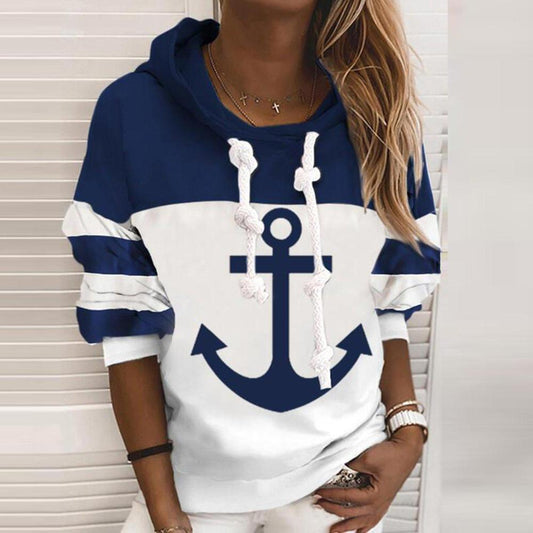 Kleurblok Hoodie met Ankerontwerp - Marinelle
