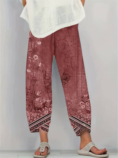 Thimasha - Vintage Floral Capri Pant With Elastic Waist