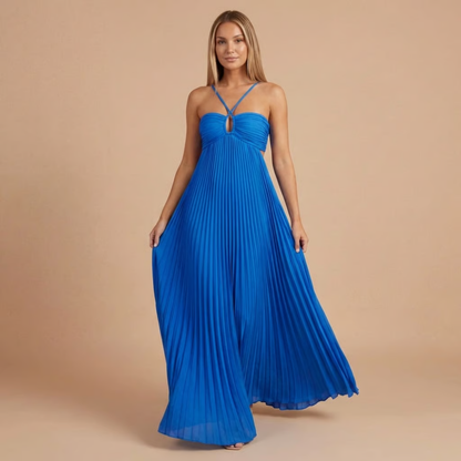 Nancy - Pleated Halter Cut-Out Maxi Dress