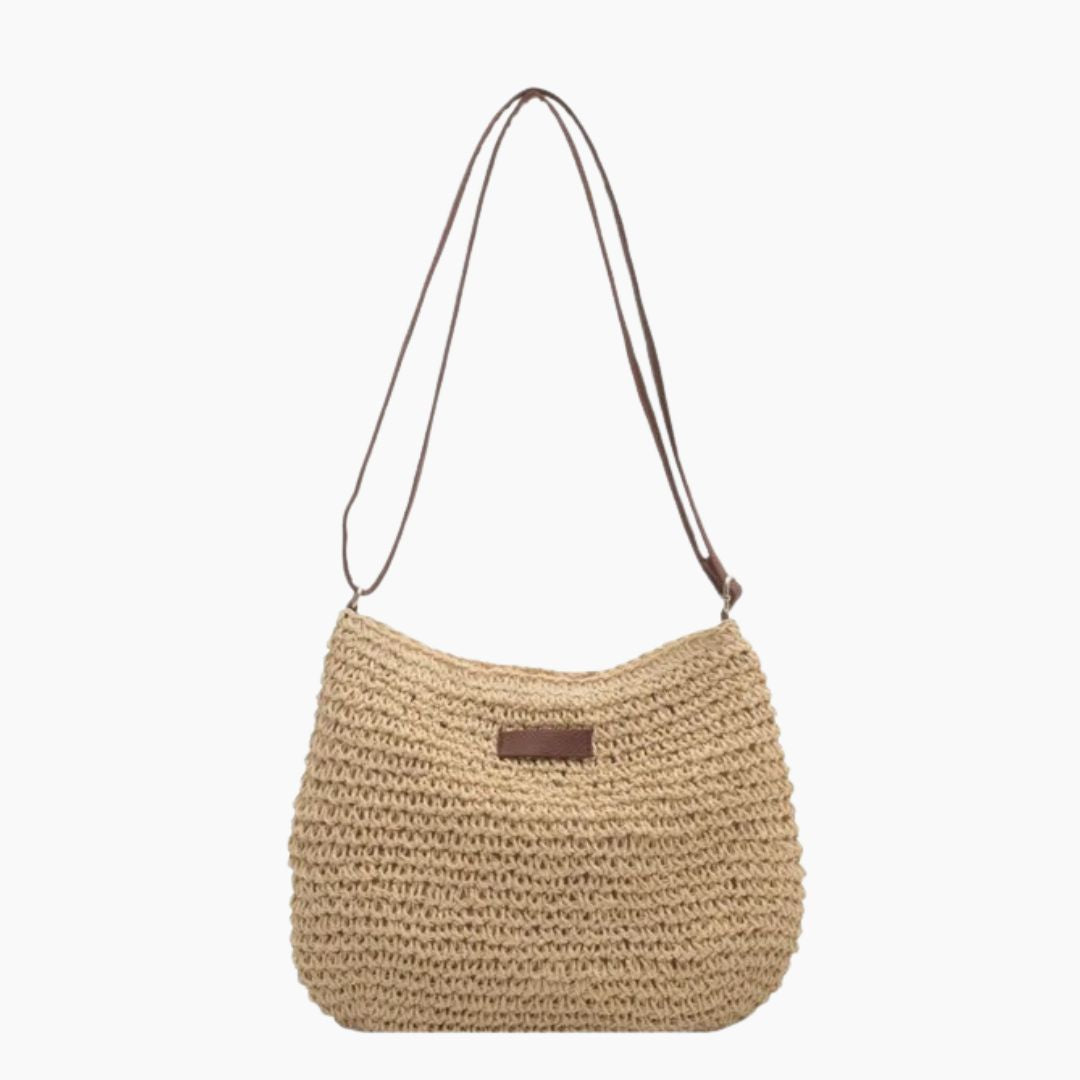 Borsa donna in paglia intrecciata con tracolla regolabile stile estivo