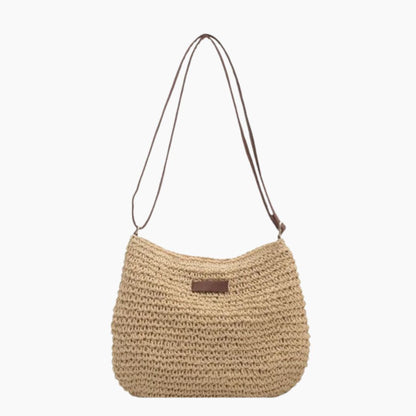Borsa donna in paglia intrecciata con tracolla regolabile stile estivo