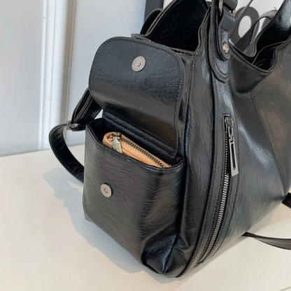 Leather Tote Bag Large Shoulder Handbag Zip Pocket Everyday Spring