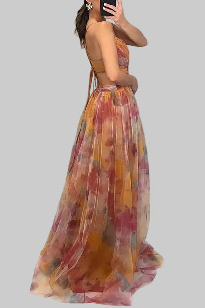 Luna | Pleated Flowing Strap Maxi Dress