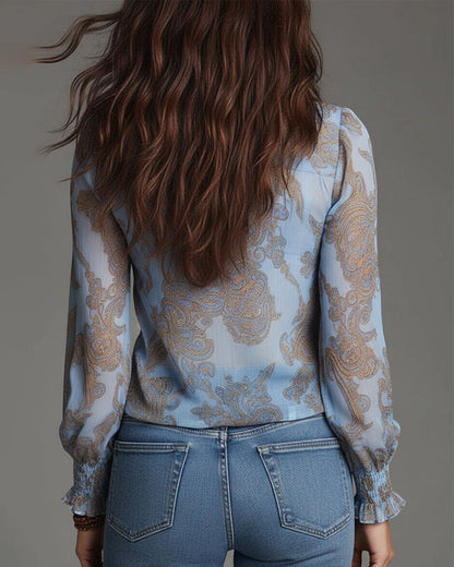 Duval Paris™ | Blouse raffinée à demi-zip et volants