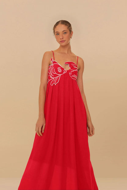 Damen Sommer Fischdruck Spaghetti-Träger Maxikleid