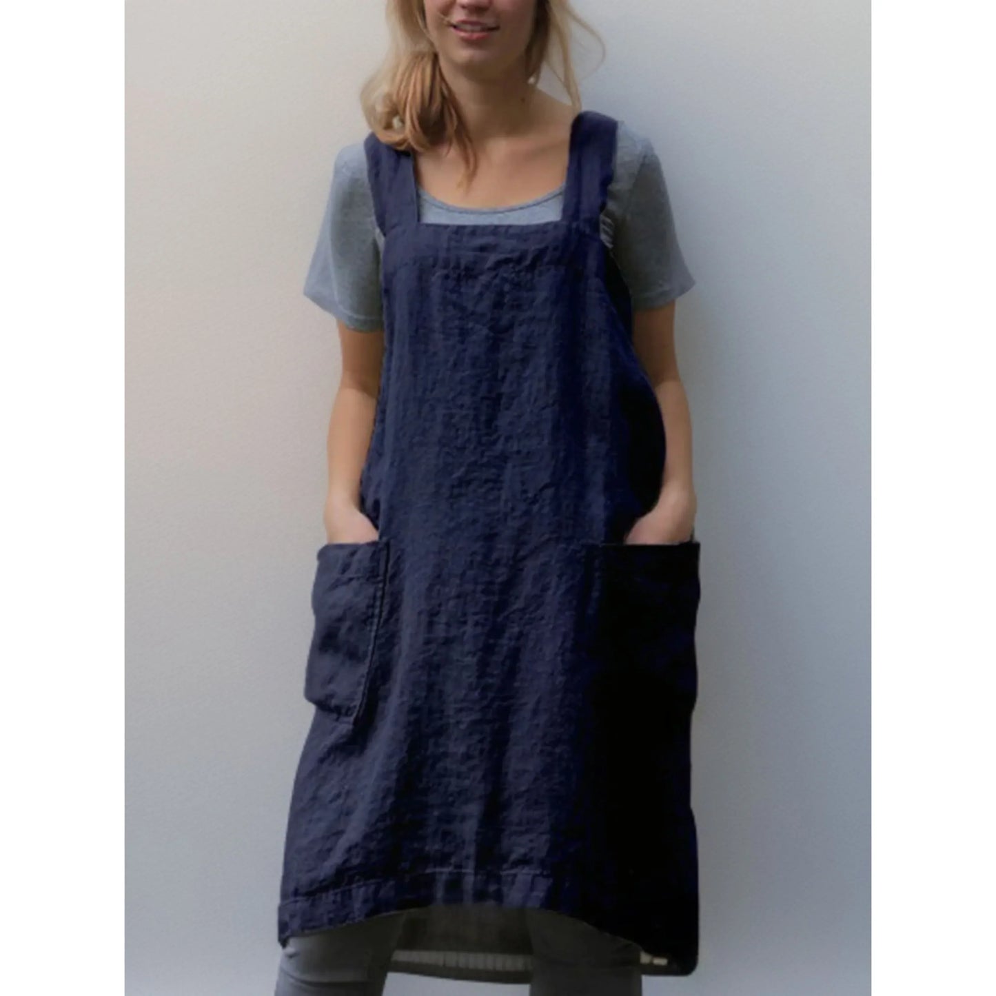 Robe Tablier en Lin Femme – Robe Décontractée Stylée avec Poches