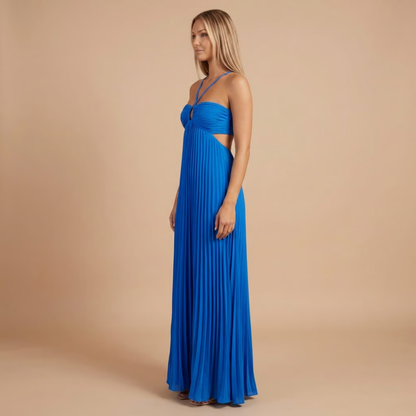 Nancy - Pleated Halter Cut-Out Maxi Dress