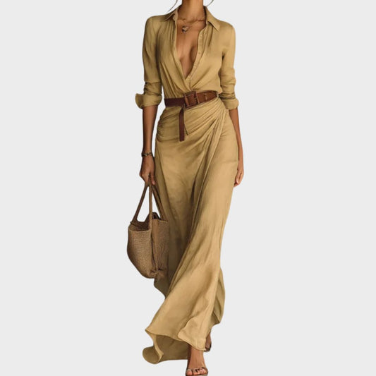 Férelle - Langes, leichtes Hemdkleid für Frühling und Sommer, mit inkludiertem Gürtel, für eine wunderschöne feminine Silhouette